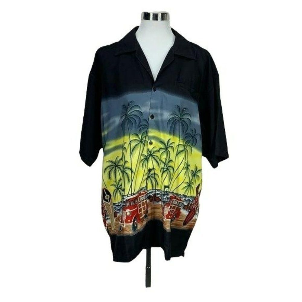 Pacific & Co Men’s Medium woodie car black Beach Button down shirt